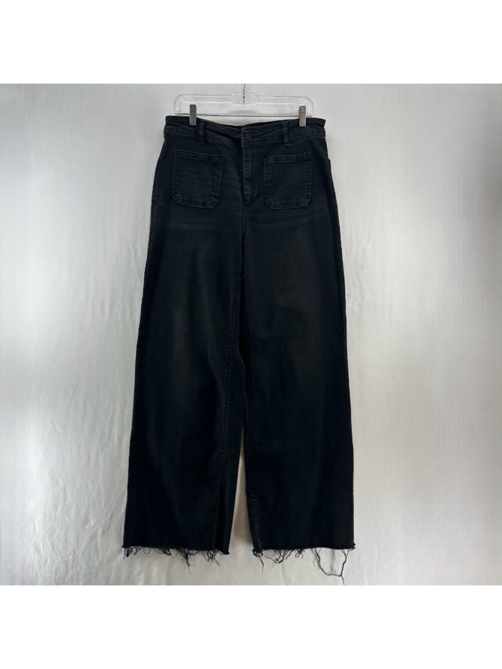 Oat New York Jeans Womens 10/30 High Rise Wide Leg Patch Pocket Frayed Hem Black